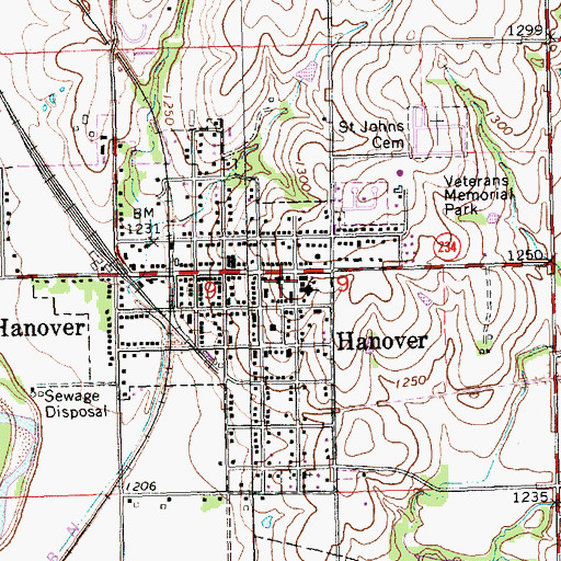 Topographic Map of Hanover Elementary School, KS