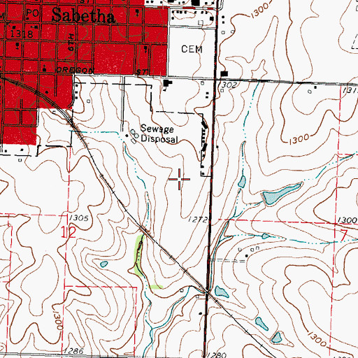 Topographic Map of Sabetha High School, KS