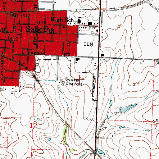 Topographic Map of Sabetha Middle School, KS