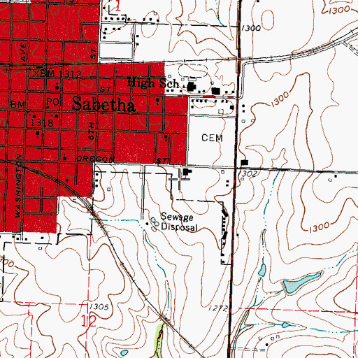 Topographic Map of Sabetha Elementary School, KS