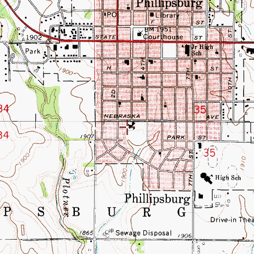 Topographic Map of Phillipsburg Elementary School, KS