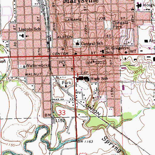 Topographic Map of Marysville Junior High School, KS