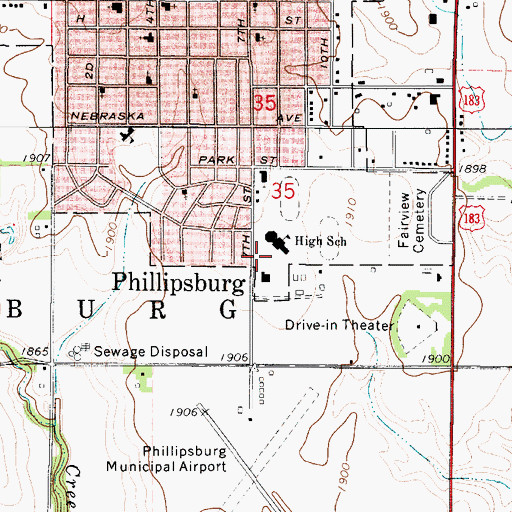 Topographic Map of Phillipsburg High School, KS