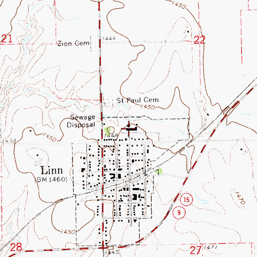 Topographic Map of Linn High School, KS