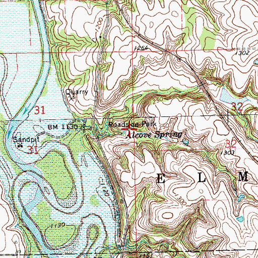 Topographic Map of Alcove Springs Park, KS