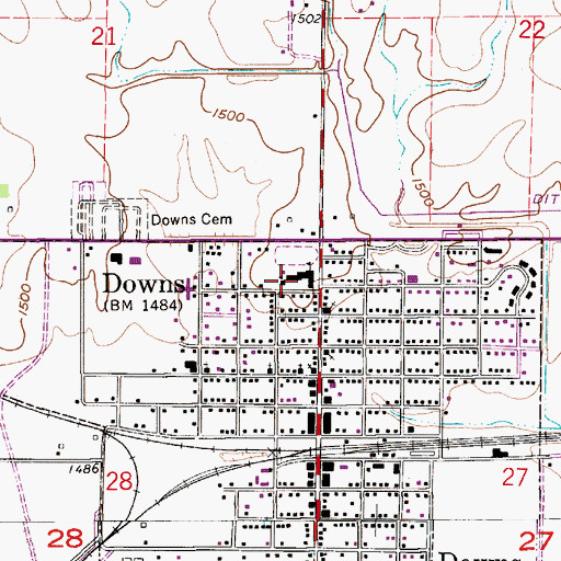 Topographic Map of Lakeside Elementary School - Downs, KS