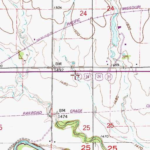 Topographic Map of Downs High School, KS