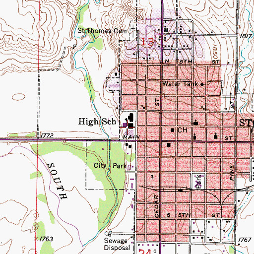 Topographic Map of Stockton Grade School and Junior High School, KS