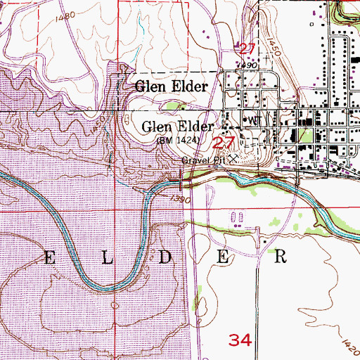 Topographic Map of Glen Elder Dam, KS