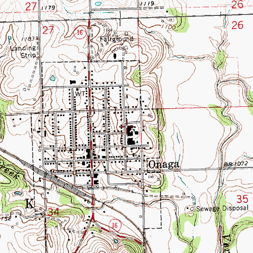 Topographic Map of Onaga High School, KS