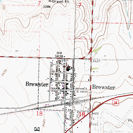 Topographic Map of Brewster High School, KS