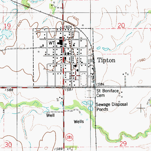 Topographic Map of Tipton Christian School, KS