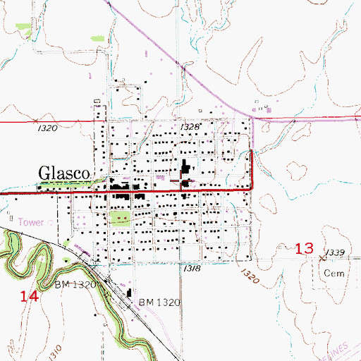 Topographic Map of Glasco High School, KS