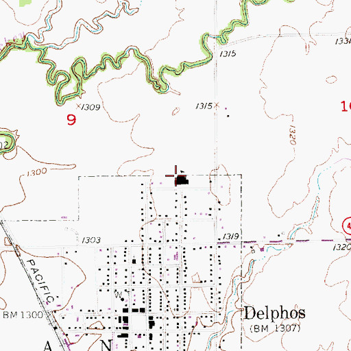 Topographic Map of Delphos Elementary School (historical), KS