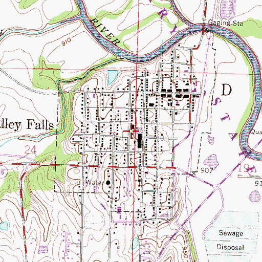 Topographic Map of Valley Falls High School, KS