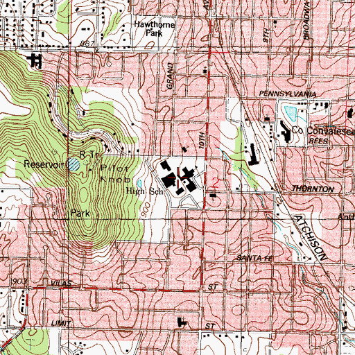 Topographic Map of Leavenworth High School, KS