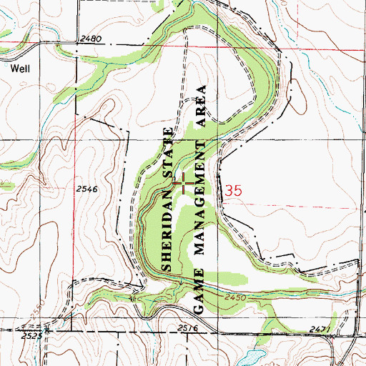 Topographic Map of Sheridan Wildlife Area, KS