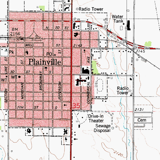 Topographic Map of Plainville Elementary School, KS
