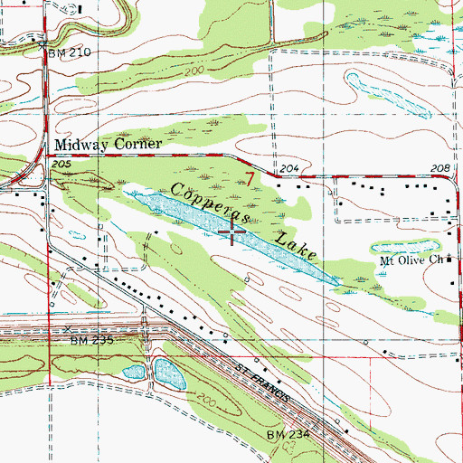 Topographic Map of Copperas Lake, AR