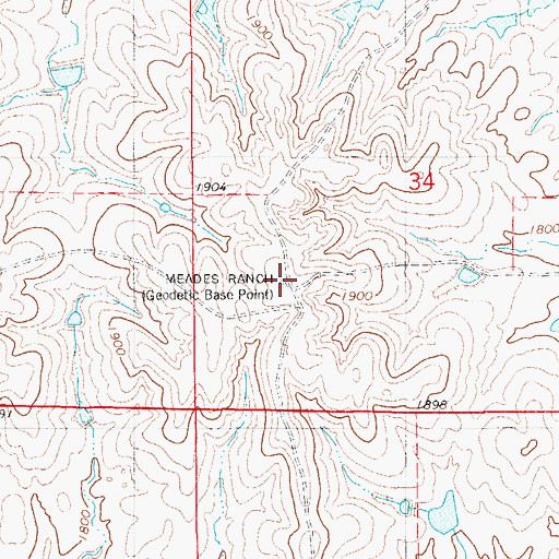 Topographic Map of Meades Ranch, KS