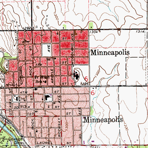 Topographic Map of Minneapolis High School, KS