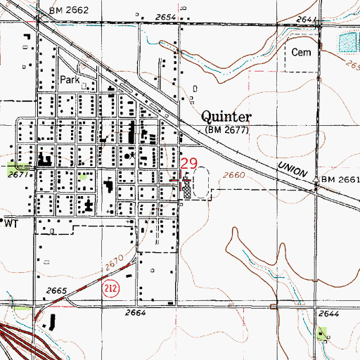 Topographic Map of Quinter Junior - Senior High School, KS