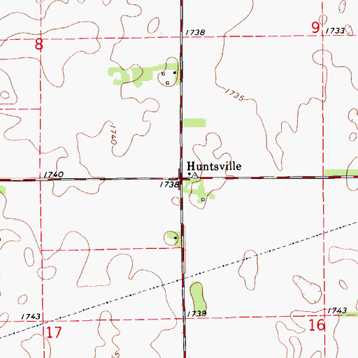 Topographic Map of Huntsville, KS