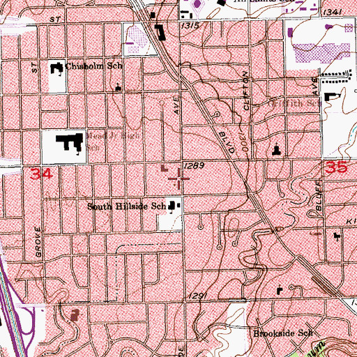Topographic Map of Messiah Baptist Church, KS