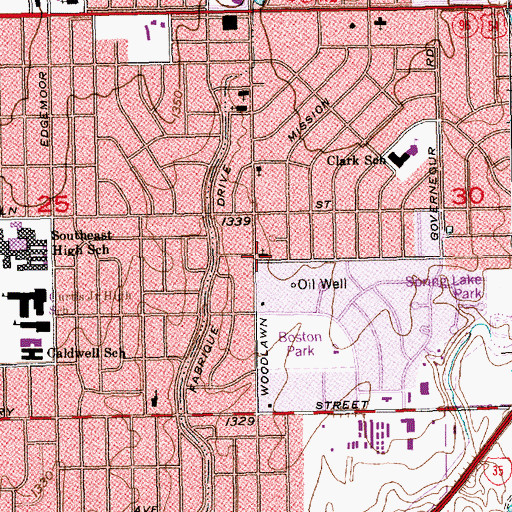 Topographic Map of Woodlawn Avenue Baptist Church, KS