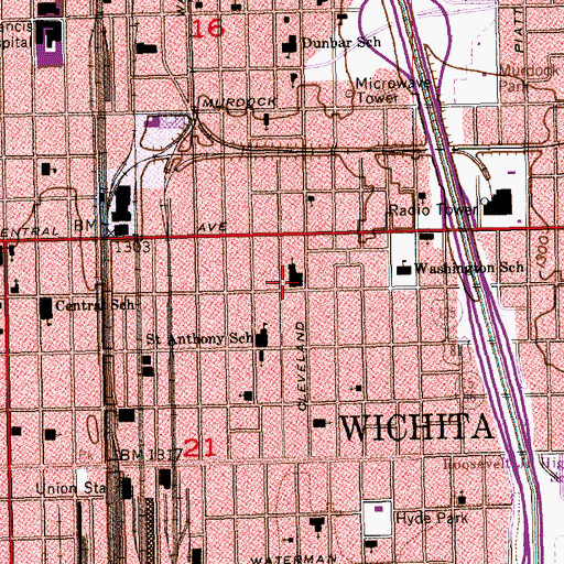 Topographic Map of Wichita Baptist Tabernacle, KS