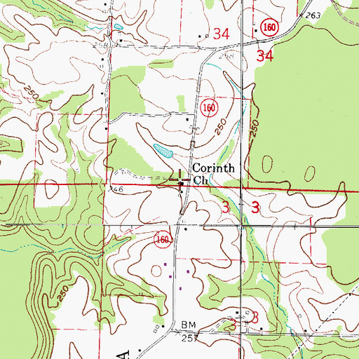 Topographic Map of Corinth Church, AR