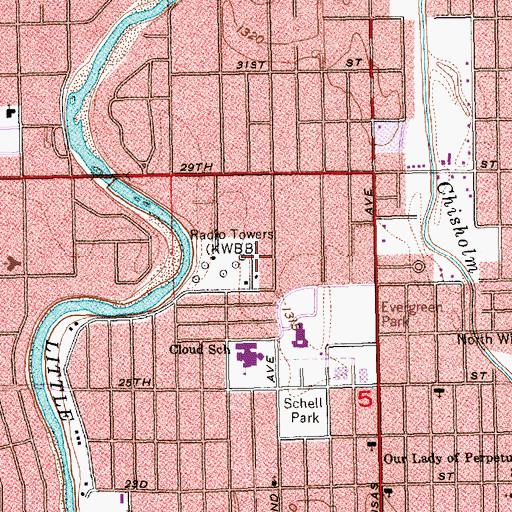 Topographic Map of Woodland Baptist Church, KS