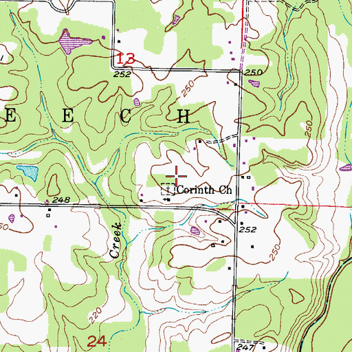 Topographic Map of Corinth Church, AR
