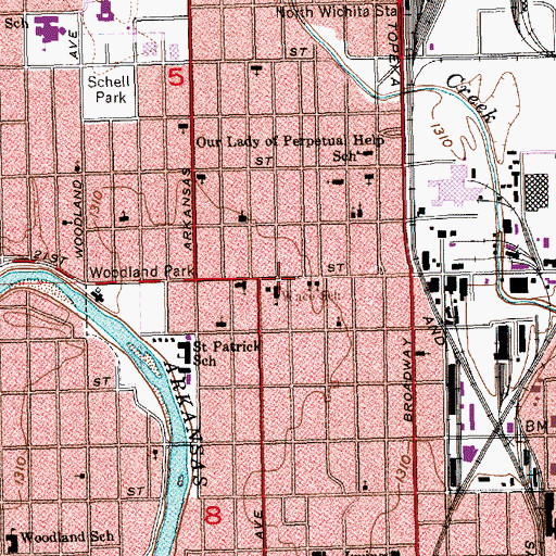 Topographic Map of Wellington Place Baptist Church, KS