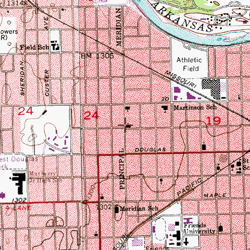 Topographic Map of Meridian Avenue Baptist Church, KS