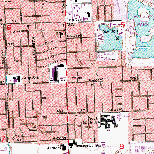 Topographic Map of Southwest Baptist Church, KS