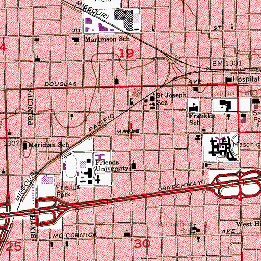 Topographic Map of Temple Baptist Church, KS