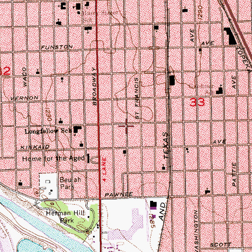 Topographic Map of Antioch Missionary Baptist Church, KS