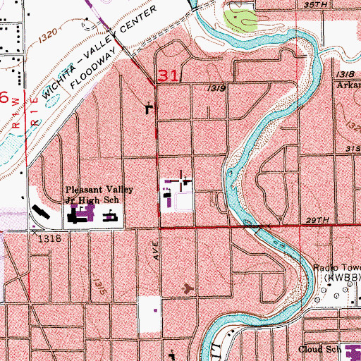 Topographic Map of Pleasant Valley Baptist Church, KS
