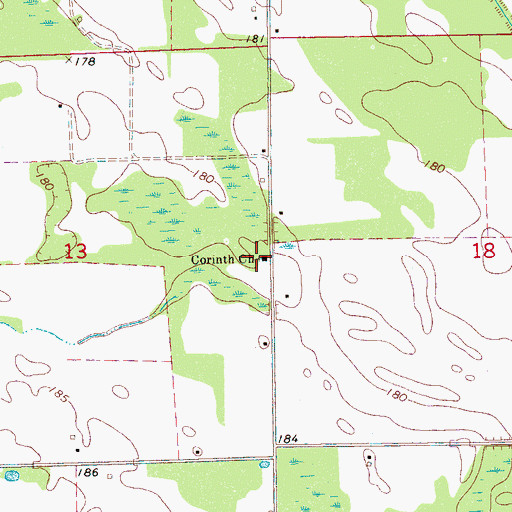 Topographic Map of Corinth Church, AR