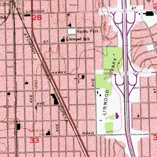 Topographic Map of Linwood Church of the Nazarene, KS