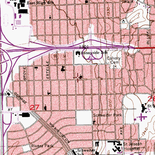 Topographic Map of Lorraine Avenue Mennonite Church, KS