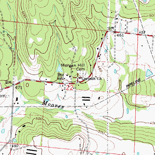 Topographic Map of Corinth Church, AR