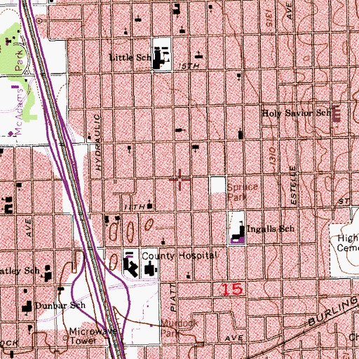 Topographic Map of North Ash Church of the Nazarene, KS