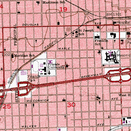 Topographic Map of University Friends Church, KS