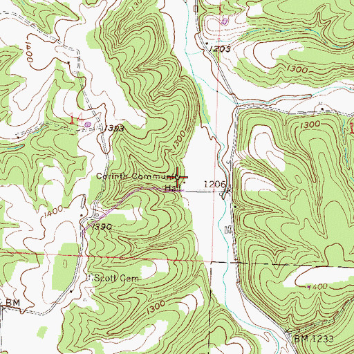 Topographic Map of Corinth Community Hall, AR