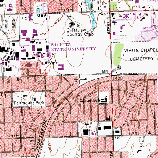 Topographic Map of University Christian Church, KS