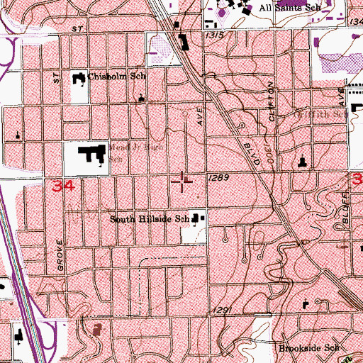 Topographic Map of Mount Vernon Church of God, KS