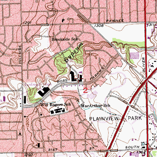 Topographic Map of Plainview Church of Christ, KS