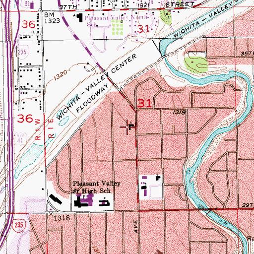 Topographic Map of Pleasant Valley Church of Christ, KS